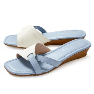 【GREEN PINE】MIT方頭柔軟羊皮楔型涼拖鞋灰藍色(00700566)