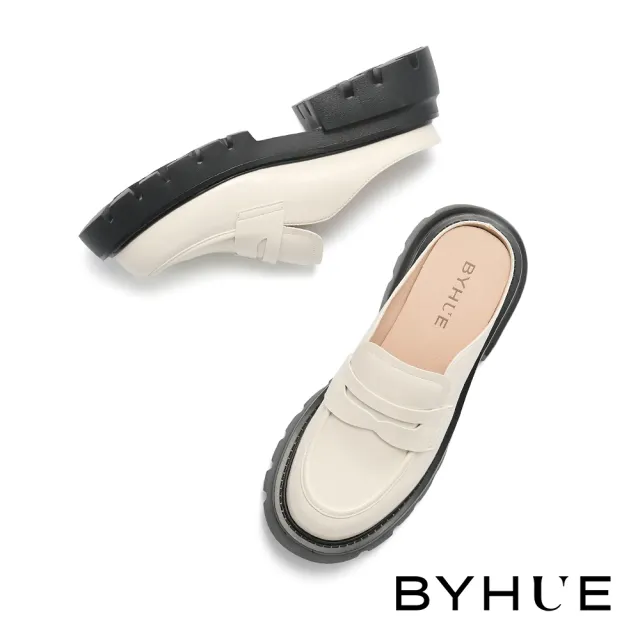 【BYHUE】質感個性便仕造型軟芯厚底穆勒拖鞋(米白)