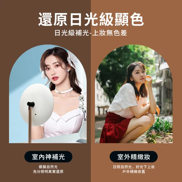 【QLZHS】桌面LED高清日光化妝鏡 三色燈補光鏡 桌面梳妝鏡 宿舍美妝鏡(上妝無色差 底座可收納)