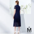 【MYVEGA 麥雪爾】MA雙口袋字母蕾絲長洋裝-深藍(2024春夏新品)