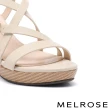 【MELROSE】美樂斯 安定感 質感交叉條帶造型牛皮美型高跟涼鞋(米)