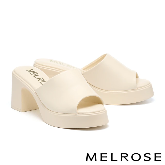 【MELROSE】美樂斯 簡約日常純色美型高跟拖鞋(米白)