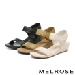 【MELROSE】美樂斯 簡約一字帶純色楔型低跟涼鞋(黑)