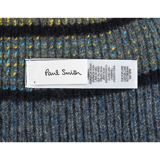 【Paul Smith】PAUL SMITH色塊條紋針織線條羊毛毛帽(灰x多色)