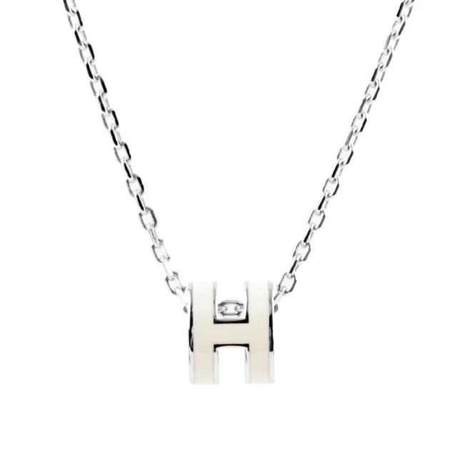 Hermes 愛馬仕 Mini Pop H pendant 立體橢圓簍空項鍊(白/銀色)