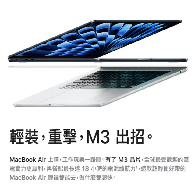 【Apple】office 2021家用版★MacBook Air 13.6吋 M3 晶片 8核心CPU 與 8核心GPU 8G/256G SSD