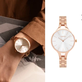【Calvin Klein 凱文克萊】CK Graphic系列 白面 玫瑰金框 不鏽鋼細錶帶  母親節(K7E23646)