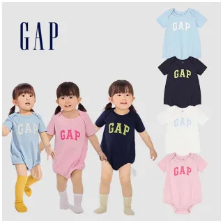 【GAP】嬰兒裝 Logo純棉圓領短袖包屁衣-多色可選(891712)