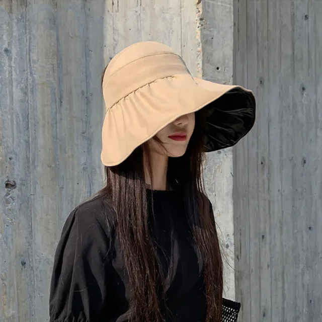【OMG】日系黑膠防紫外線遮陽帽 空頂帽 防曬帽 太陽帽(附贈防風繩)