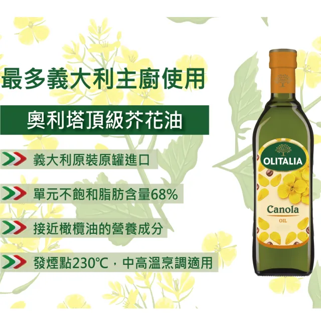 【Olitalia 奧利塔】頂級芥花油750mlx4瓶(+玄米油500mlx2瓶-禮盒組)