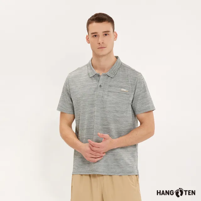 【Hang Ten】男裝-恆溫多功能-3M吸濕快乾機能口袋短袖POLO衫(橄欖綠花紗)