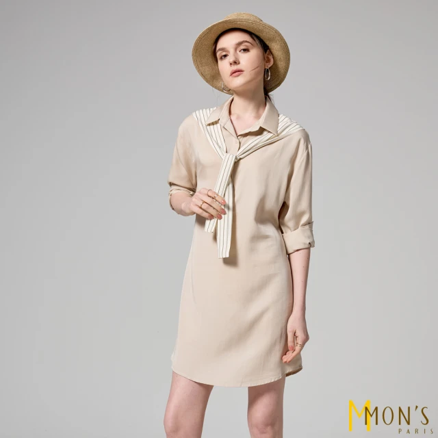 【MON’S】高雅條紋披肩式襯衫洋裝