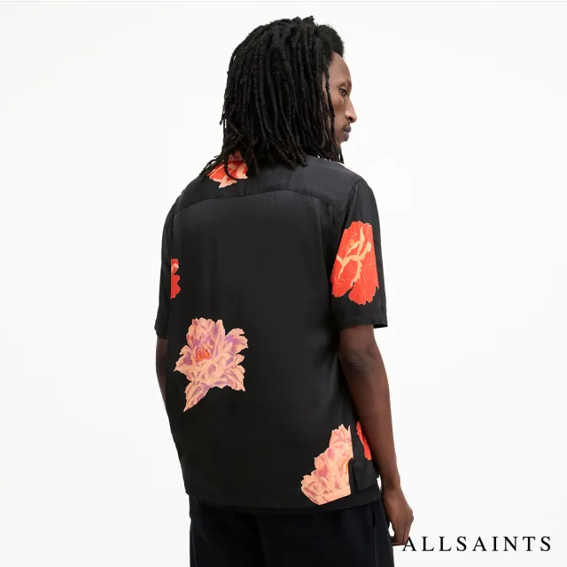 【ALLSAINTS】ROZE 人造絲寬鬆短袖夏威夷花卉印花襯衫-黑 M033SA(舒適版型)