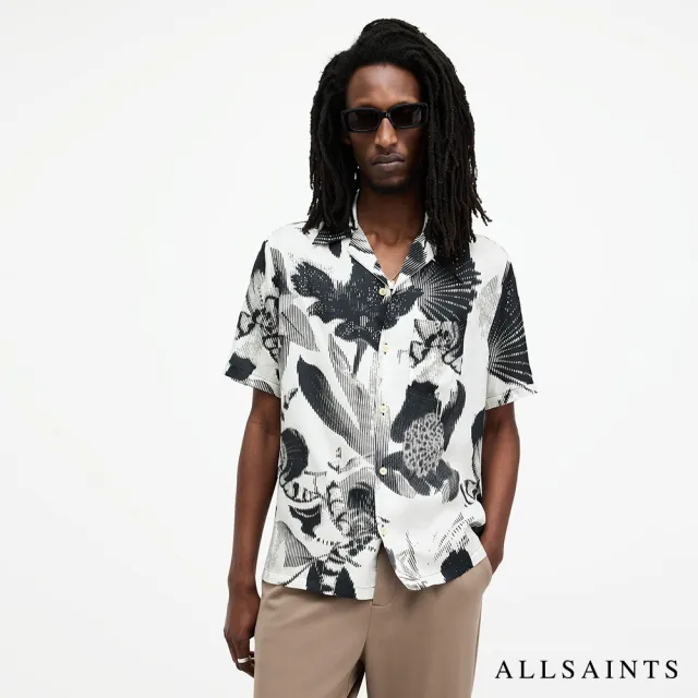 【ALLSAINTS】FREQUENCY 人造絲寬鬆短袖夏威夷手繪花卉印花襯衫(舒適版型)