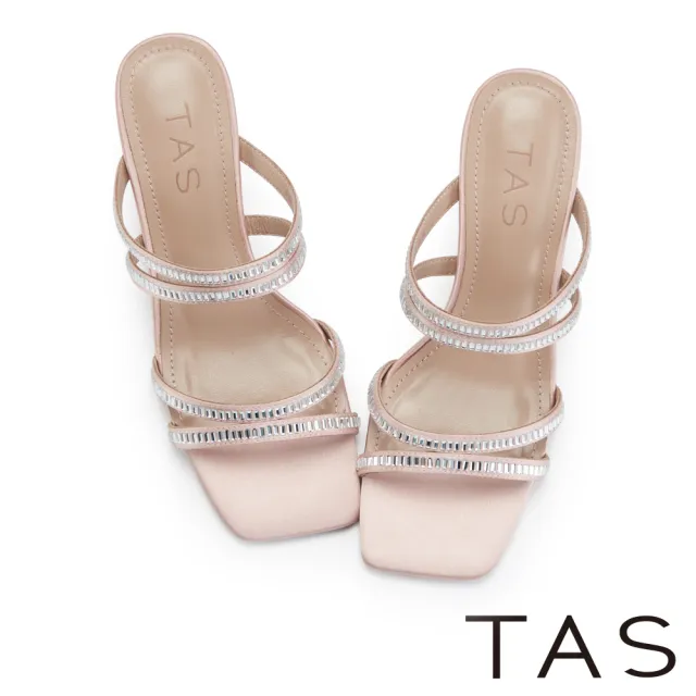 【TAS】絕美水鑽環帶高跟涼拖鞋(粉色)