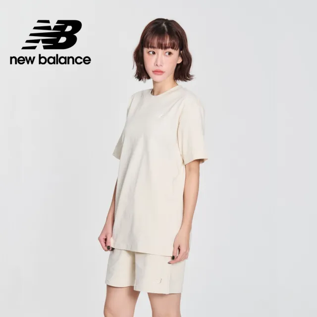 【NEW BALANCE】NB 刺繡LOGO短袖上衣_女性_杏色_WT41501LIN(美版 版型偏大)