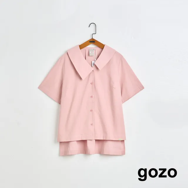 【gozo】MOMO獨家款★限量開賣 造型領前短後長短袖襯衫(兩色)