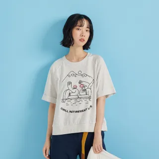 【gozo】爺爺奶奶退休生活線條繡花T恤(兩色)