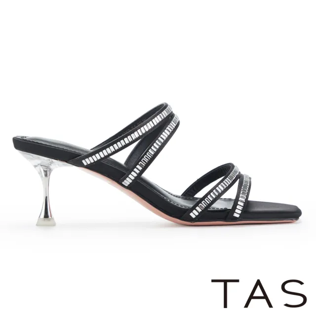 【TAS】絕美水鑽環帶高跟涼拖鞋(黑色)