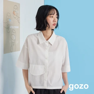 【gozo】曲線口袋壓線寬版短袖襯衫(兩色)