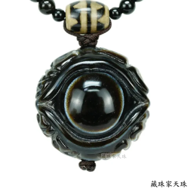 【藏珠家】精品級38mm財咒天眼+十字金剛杵鈣化天珠項鍊