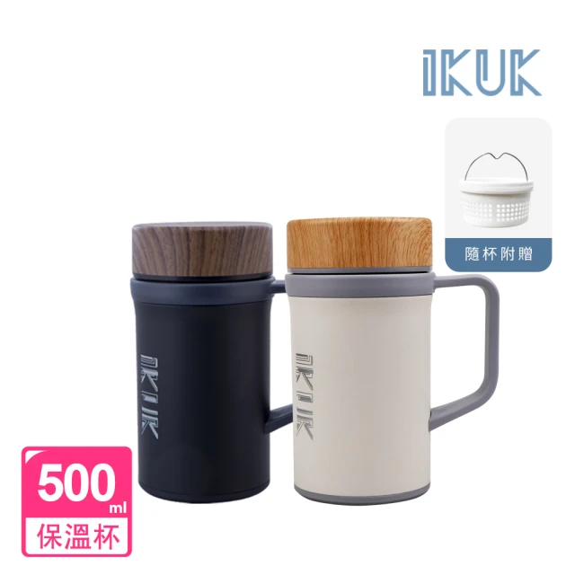 【IKUK 艾可】真陶瓷濾茶器手把保溫杯500ml(內蓋陶瓷/辦公杯/陶瓷咖啡杯/養生杯/保溫瓶)