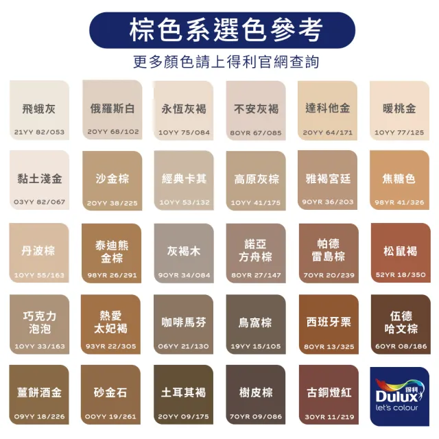 【得利】Dulux官方旗艦店★A922 全效水泥漆 精選棕色系 電腦調色（3公升裝）｜客製化調色漆(油漆)