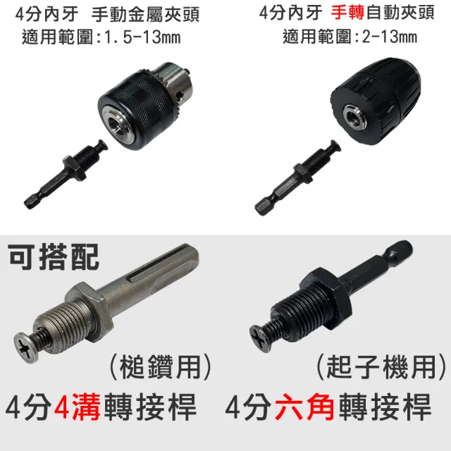 三爪夾頭 電鑽轉夾頭(砂輪機 手動式 手轉式 夾頭 3分 4分)