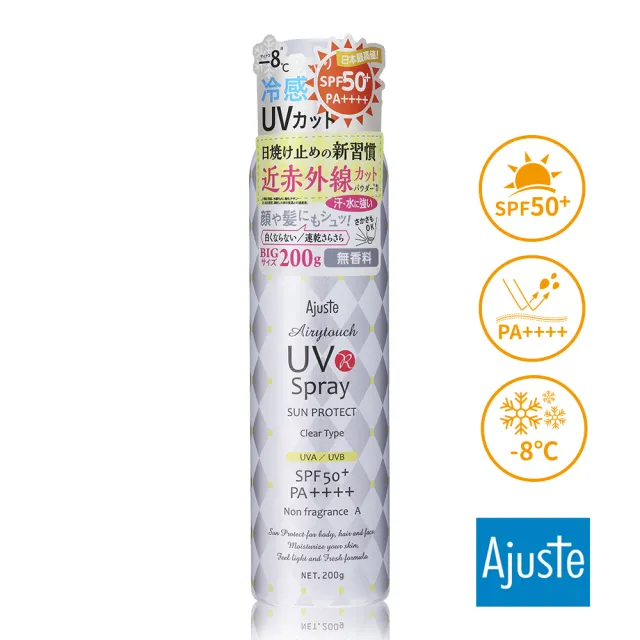 【日本Ajuste愛伽絲】高效防曬噴霧200g(-8度C涼感降溫/防曬冰霧/SPF50/PA++++)