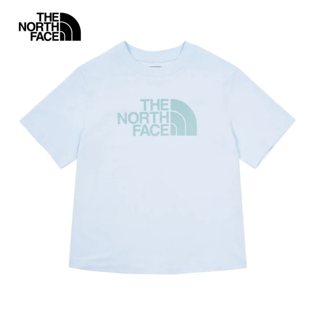 The North Face TNF 短袖上衣 休閒 W FLOCKING LOGO SS TEE - AP 女 藍(NF0A88GEO0R)