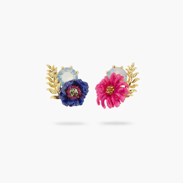 【Les Nereides】幻影之花-松果菊與銀蓮花不對稱耳環