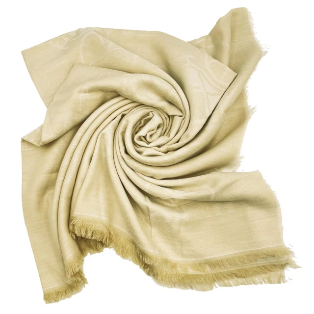 COACH 滿版CC Logo 及素色羊毛混絲雙面可用圍巾(