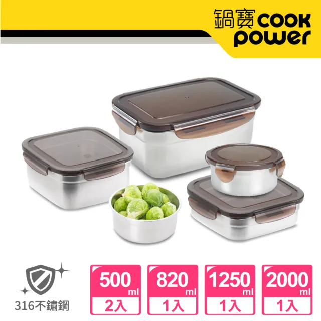 【CookPower 鍋寶】316不鏽鋼保鮮盒環保減塑5入組(EO-BVS20112208205Z2)