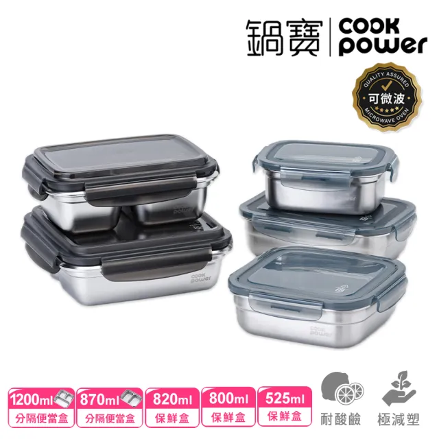 【CookPower 鍋寶】可微波不鏽鋼分隔保鮮盒超值組(多組任選)