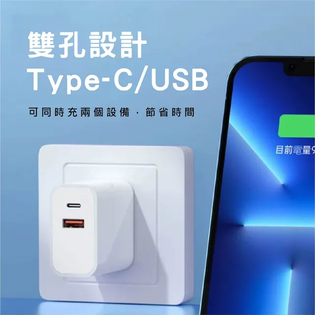 【CityBoss】22W快速充電頭 PD充電頭 Type-C+USB雙孔插頭 1A1C(適用 iPhone 安卓 三星 OPPO)