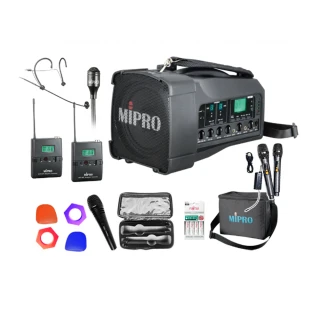【MIPRO】MA-100D 配1頭戴式麥克風+1領夾式麥克風(藍芽雙頻道無線喊話器)