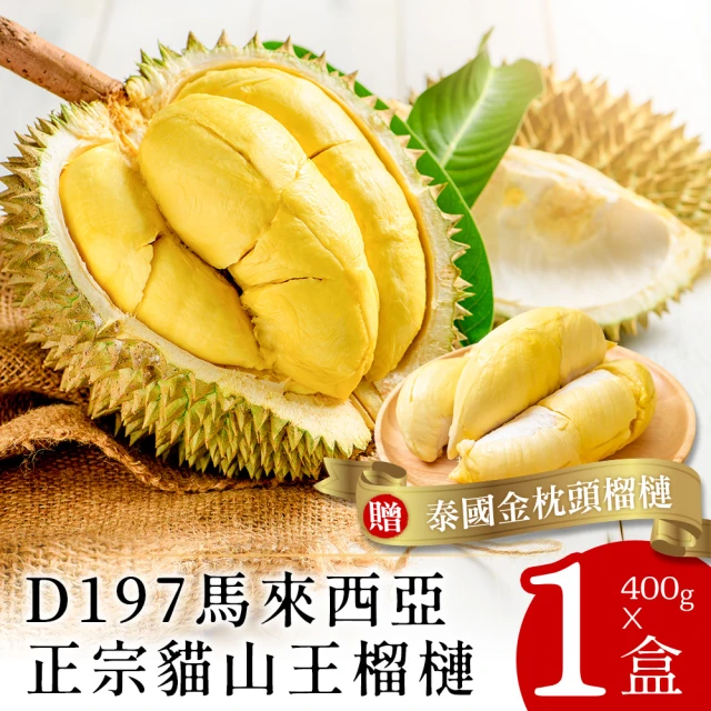 【買一送一】馬來西亞D197正宗貓山王榴槤400克(貓山王/金枕頭)