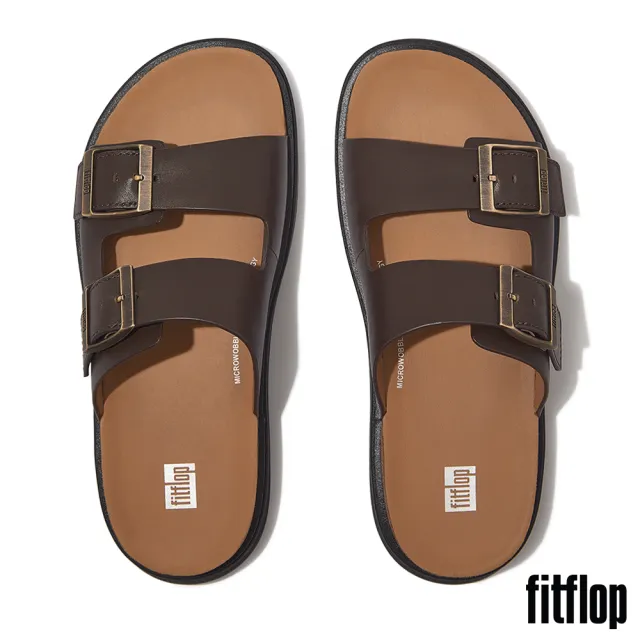 【FitFlop】GEN-FF 金屬扣環調整式雙帶皮革涼鞋-男(巧克力棕)