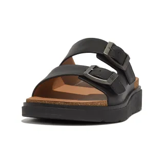 【FitFlop】GEN-FF 金屬扣環調整式雙帶皮革涼鞋-男(黑色)