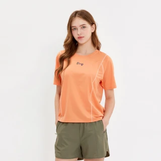 【Hang Ten】女裝-恆溫多功能-涼感彈性剪接線拚色短袖機能T恤(杏桃色)