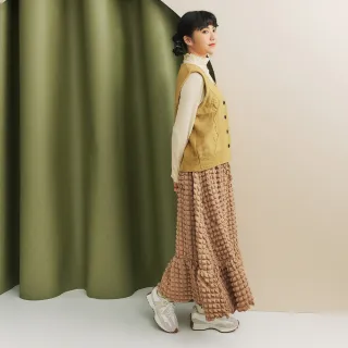 【Dailo】立體泡泡格鬆緊帶長裙(黑 駝)