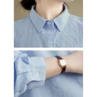 【ACheter】條紋襯衫翻領休閒百搭寬鬆顯瘦長袖氣質短版上衣#121417(綠/藍/紫)