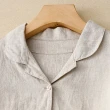 【ACheter】文藝復古棉麻感氣質短袖連身裙翻繫腰大擺長版洋裝#121449(杏/綠/藏青)