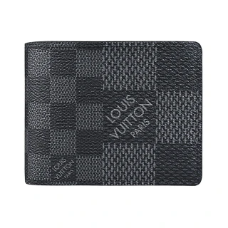 【Louis Vuitton 路易威登】LV N60434 Multipel棋盤格LOGO印花塗層帆布5卡對折短夾(黑)