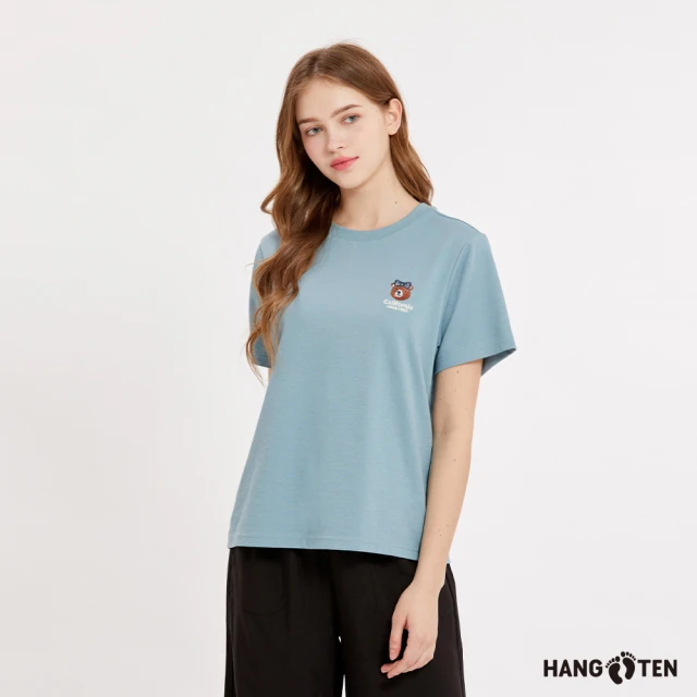 【Hang Ten】女裝-速乾棉吸濕快乾抗菌除臭蝴蝶結印花短袖T恤(粉藍)