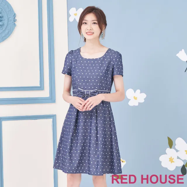 【RED HOUSE 蕾赫斯】俏麗點點牛仔洋裝(藍色)