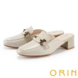 【ORIN】牛皮個性金屬飾釦中跟穆勒鞋(米色)
