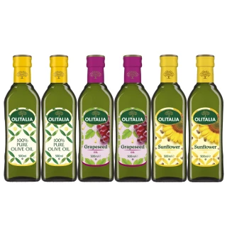 【Olitalia奧利塔】圓滿福袋組-純橄欖油+葡萄籽油+葵花油(500mlx6瓶-禮盒組)