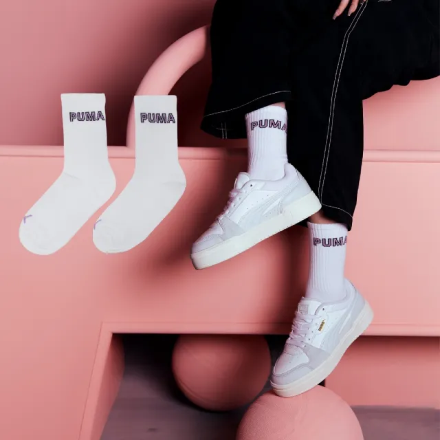 【PUMA】長襪 Fashion Crew Socks 白 紫 中筒襪 休閒襪 襪子(BB1421-08)