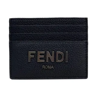 【FENDI 芬迪】7M0164 經典素面荔枝牛皮6卡名片夾卡夾(黑色)